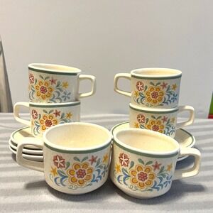 Set of 6 Temper-Ware by Lenox Tea Coffee‎ Cups & Saucers Retro 1970s MCM Vtg